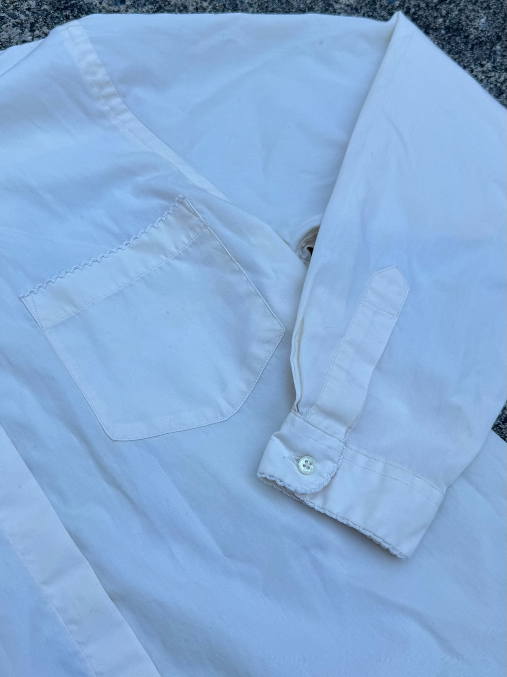 Vintage L.L. Bean Crochet Collar Shirt Cream Butter Yellow Size 14 S/M - Picture 3 of 9